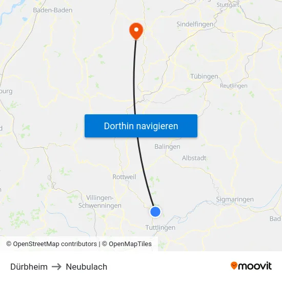 Dürbheim to Neubulach map