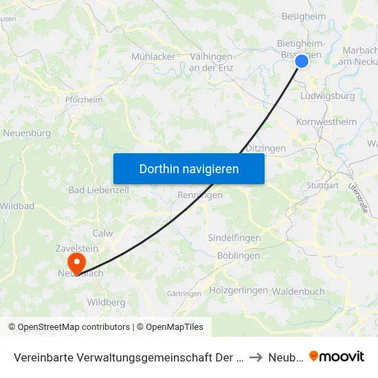 Vereinbarte Verwaltungsgemeinschaft Der Stadt Bietigheim-Bissingen to Neubulach map