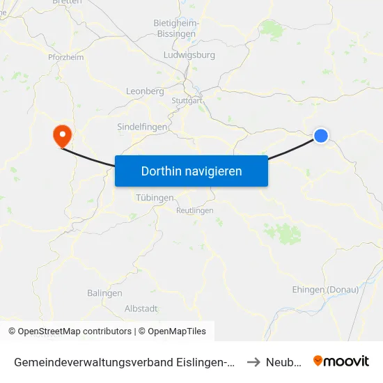 Gemeindeverwaltungsverband Eislingen-Ottenbach-Salach to Neubulach map