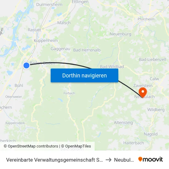 Vereinbarte Verwaltungsgemeinschaft Sinzheim to Neubulach map