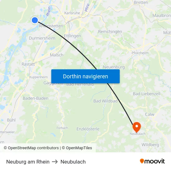 Neuburg am Rhein to Neubulach map