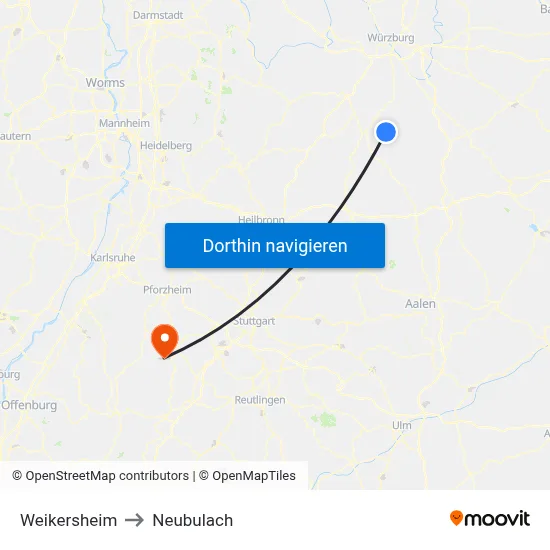 Weikersheim to Neubulach map