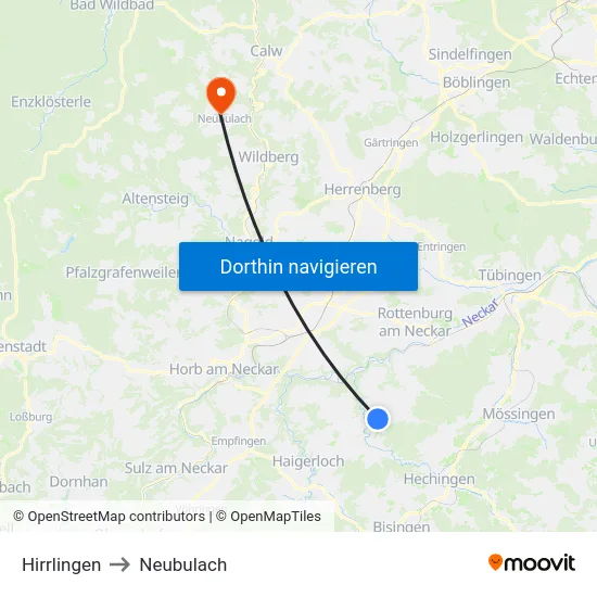 Hirrlingen to Neubulach map