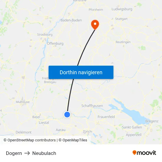 Dogern to Neubulach map