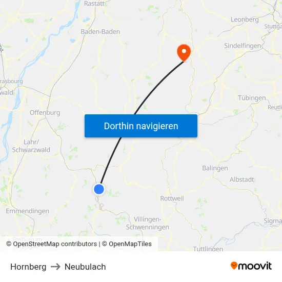 Hornberg to Neubulach map