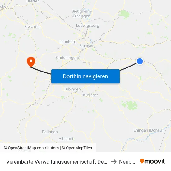 Vereinbarte Verwaltungsgemeinschaft Der Stadt Göppingen to Neubulach map