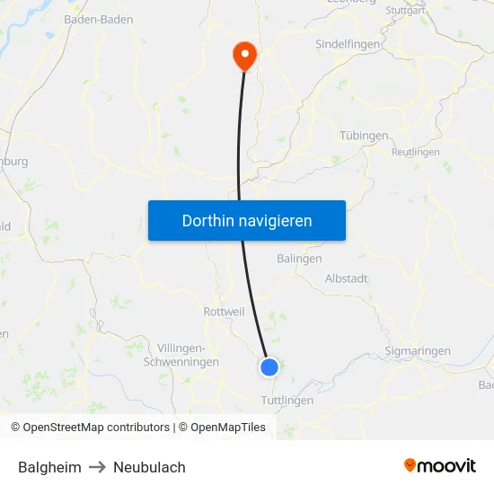 Balgheim to Neubulach map