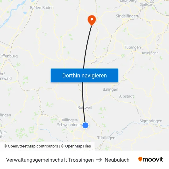 Verwaltungsgemeinschaft Trossingen to Neubulach map