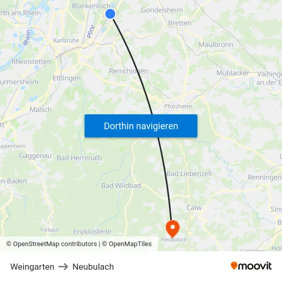 Weingarten to Neubulach map