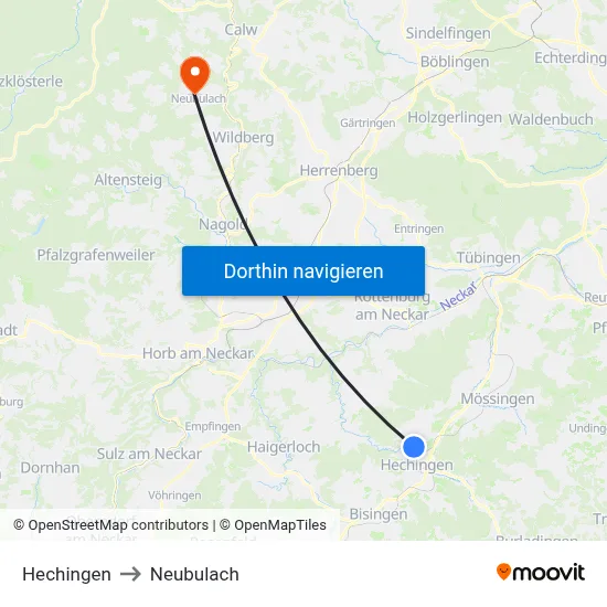 Hechingen to Neubulach map
