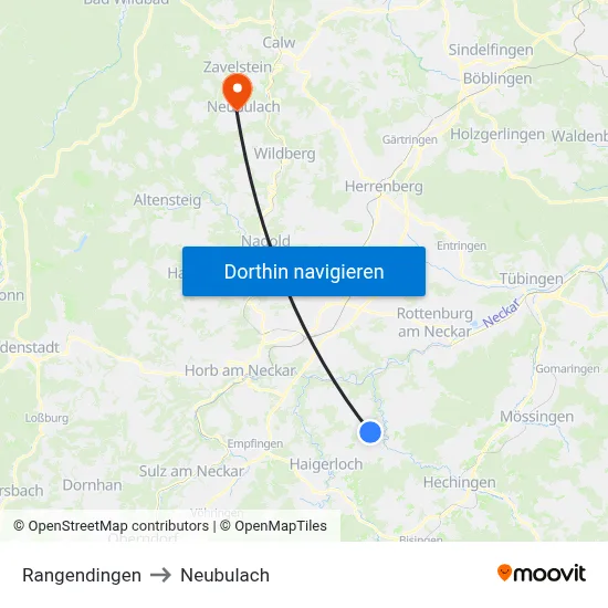 Rangendingen to Neubulach map