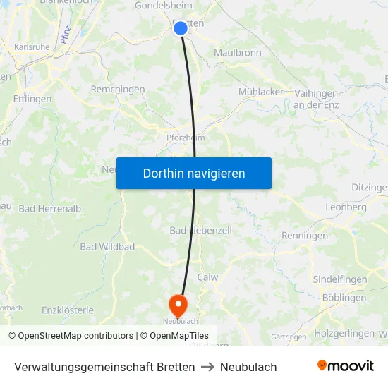 Verwaltungsgemeinschaft Bretten to Neubulach map