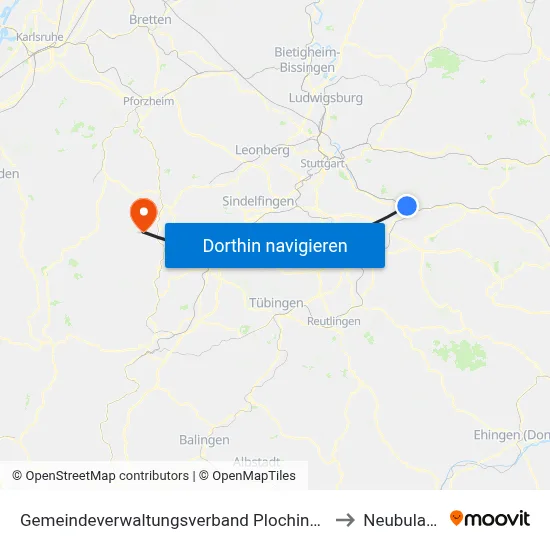Gemeindeverwaltungsverband Plochingen to Neubulach map