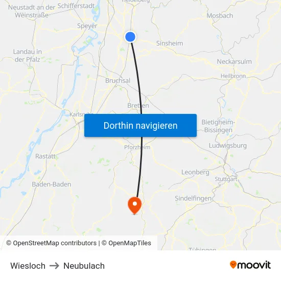 Wiesloch to Neubulach map