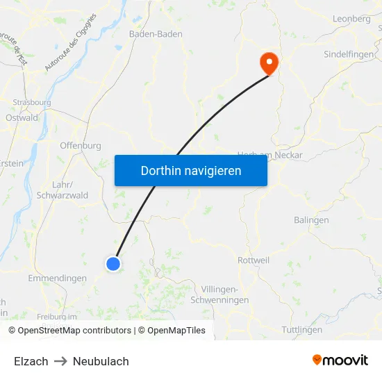 Elzach to Neubulach map