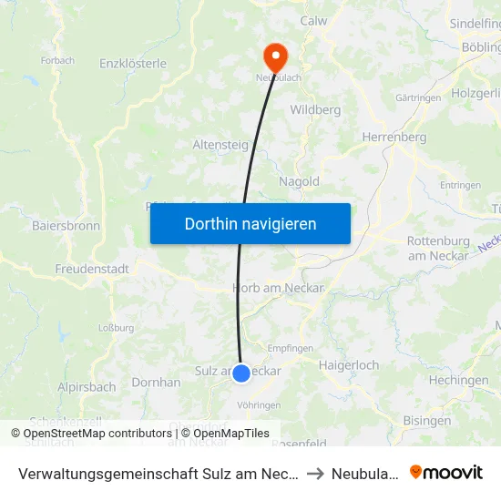 Verwaltungsgemeinschaft Sulz am Neckar to Neubulach map