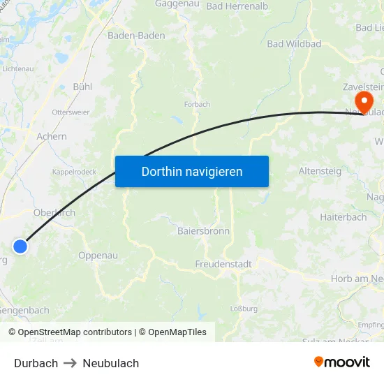 Durbach to Neubulach map