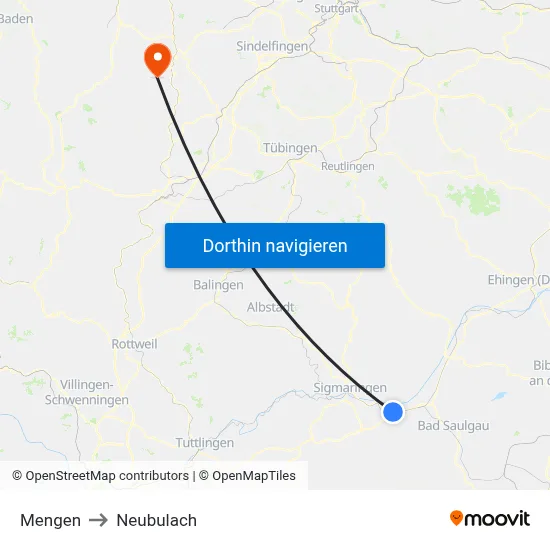 Mengen to Neubulach map
