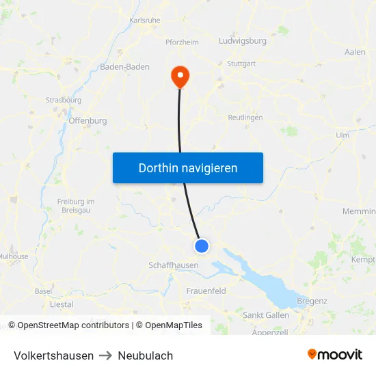 Volkertshausen to Neubulach map