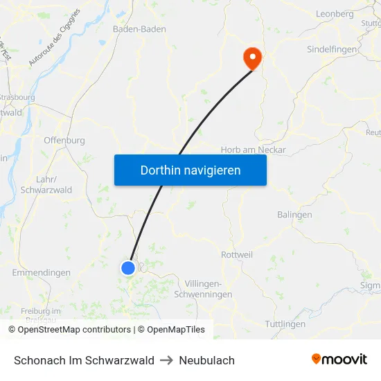 Schonach Im Schwarzwald to Neubulach map
