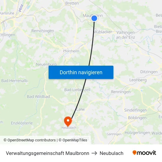 Verwaltungsgemeinschaft Maulbronn to Neubulach map