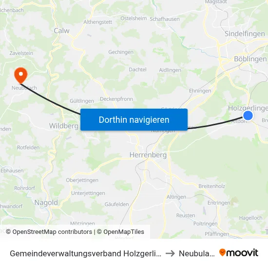 Gemeindeverwaltungsverband Holzgerlingen to Neubulach map