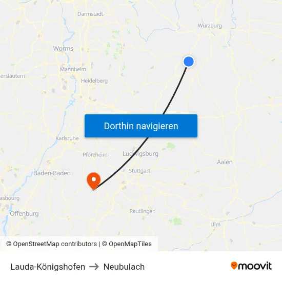 Lauda-Königshofen to Neubulach map