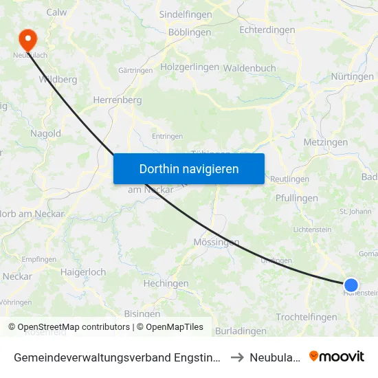 Gemeindeverwaltungsverband Engstingen to Neubulach map