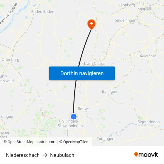Niedereschach to Neubulach map