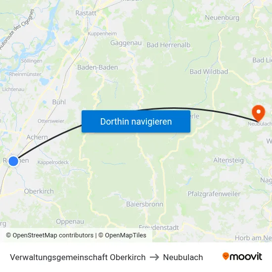 Verwaltungsgemeinschaft Oberkirch to Neubulach map