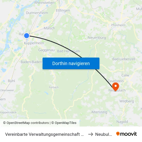 Vereinbarte Verwaltungsgemeinschaft Rastatt to Neubulach map