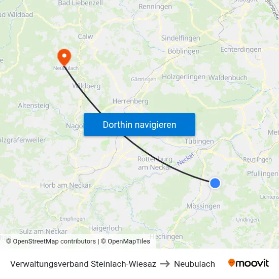 Verwaltungsverband Steinlach-Wiesaz to Neubulach map