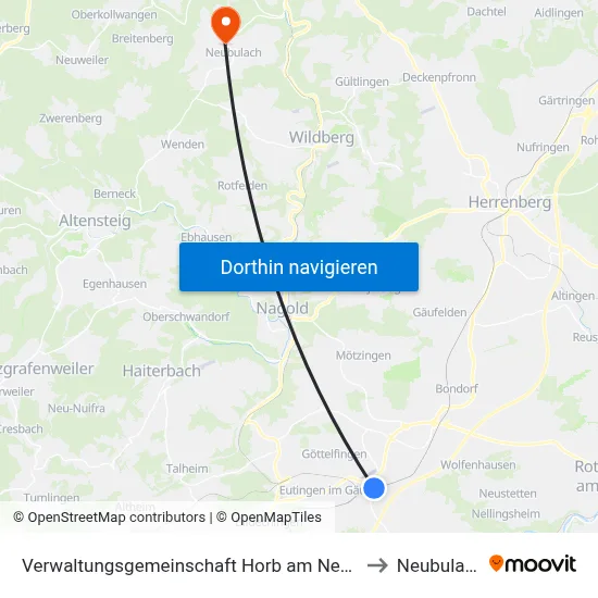 Verwaltungsgemeinschaft Horb am Neckar to Neubulach map