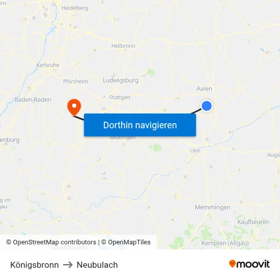 Königsbronn to Neubulach map