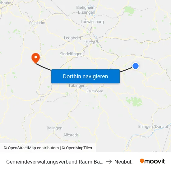 Gemeindeverwaltungsverband Raum Bad Boll to Neubulach map