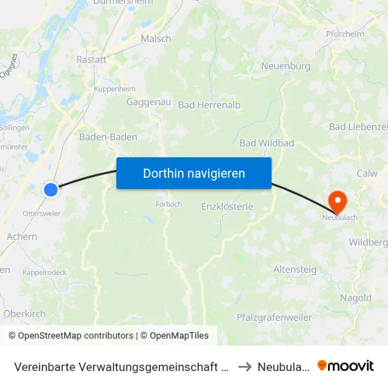 Vereinbarte Verwaltungsgemeinschaft Bühl to Neubulach map
