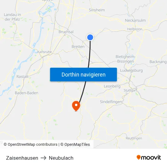 Zaisenhausen to Neubulach map