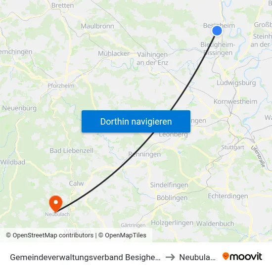 Gemeindeverwaltungsverband Besigheim to Neubulach map