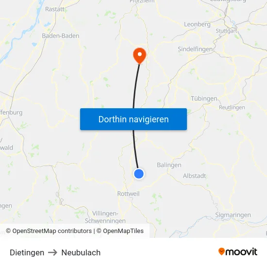 Dietingen to Neubulach map