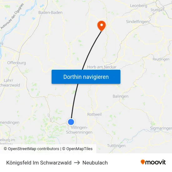 Königsfeld Im Schwarzwald to Neubulach map