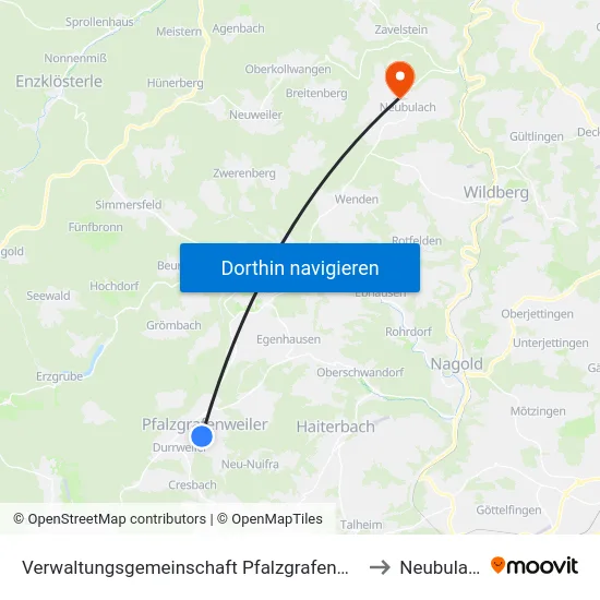 Verwaltungsgemeinschaft Pfalzgrafenweiler to Neubulach map
