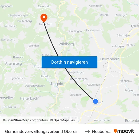 Gemeindeverwaltungsverband Oberes Gäu to Neubulach map