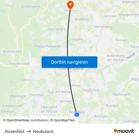 Rosenfeld to Neubulach map