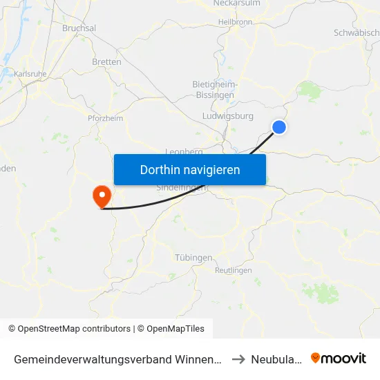Gemeindeverwaltungsverband Winnenden to Neubulach map