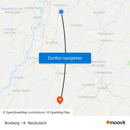 Boxberg to Neubulach map