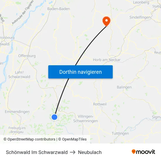Schönwald Im Schwarzwald to Neubulach map
