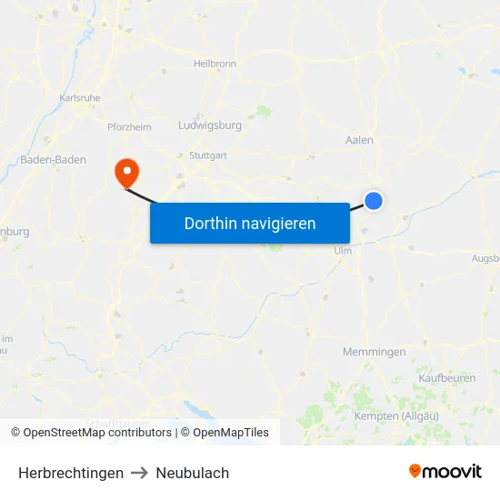 Herbrechtingen to Neubulach map