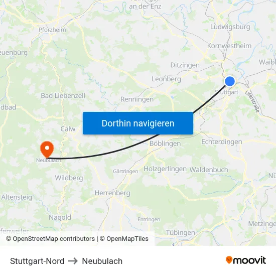 Stuttgart-Nord to Neubulach map