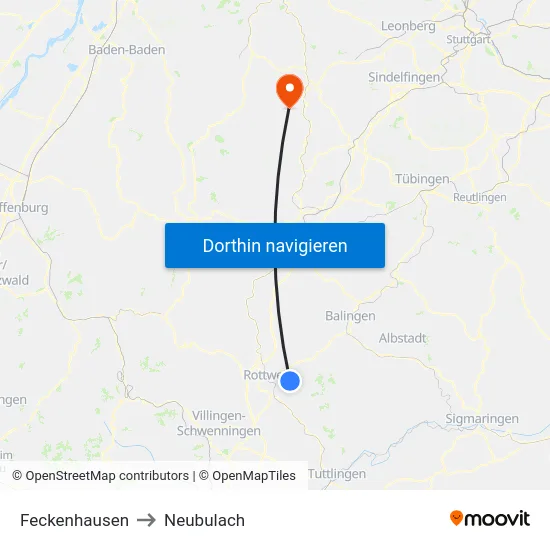 Feckenhausen to Neubulach map