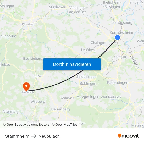 Stammheim to Neubulach map